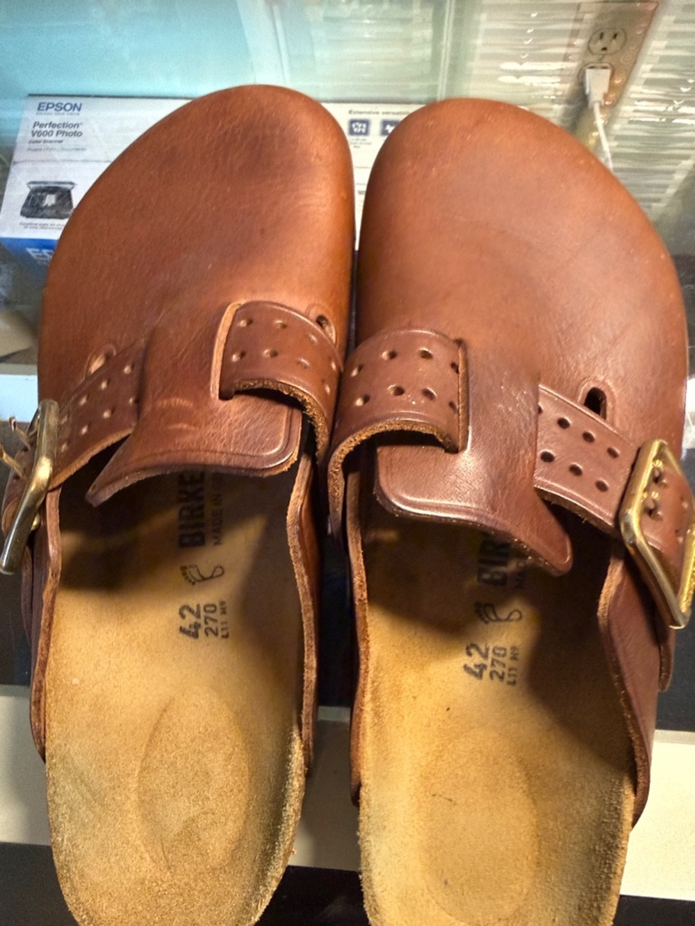 Birkenstock Brown Leather Boston Clogs with Buckles 42